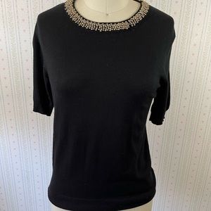 Zara black shirt sleeves knit with beaded collar.